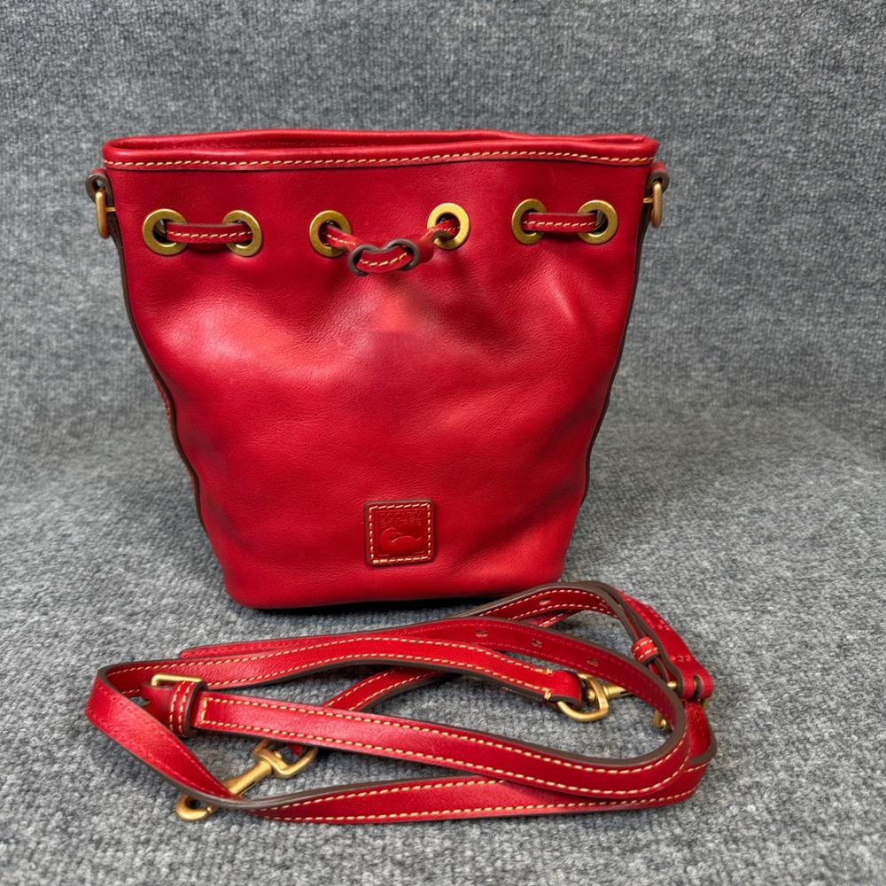 Dooney & Bourke Florentine Leather Small Drawstring Crossbody Red Purse Bag